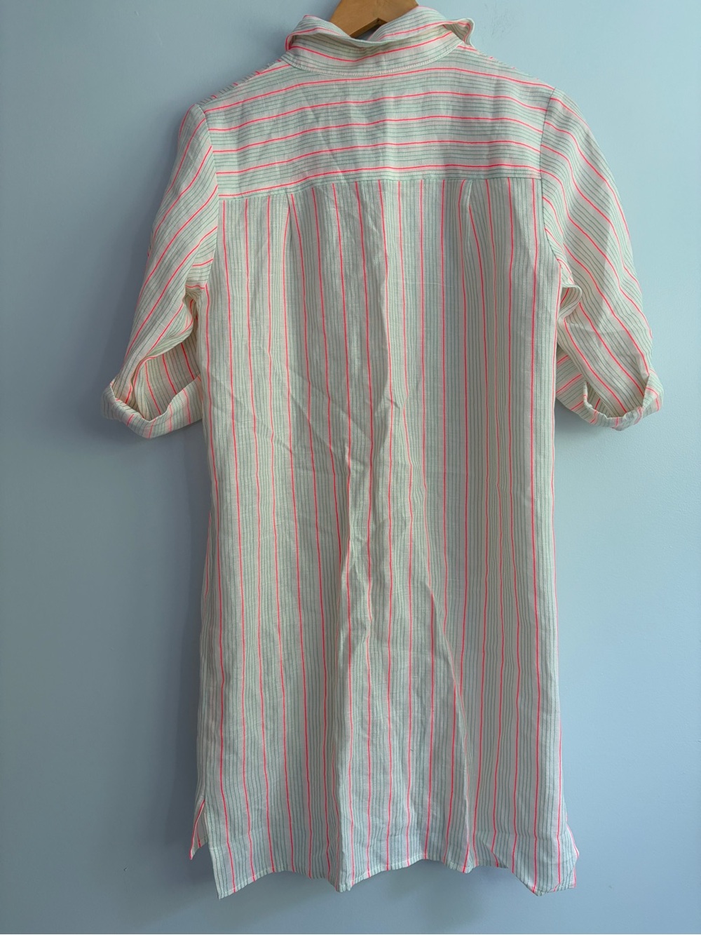 Milly Linen Button Front Shirt Dress Coverup Cream Neon Coral Green XS - Picture 8 of 14